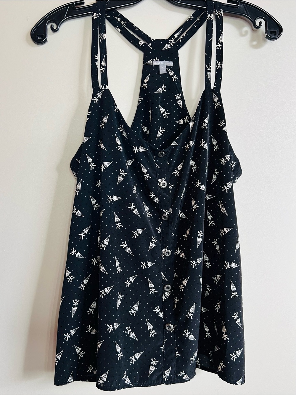 Charlotte Russe Black Umbrella Printed Racerback Button Front Tank Top Size Med